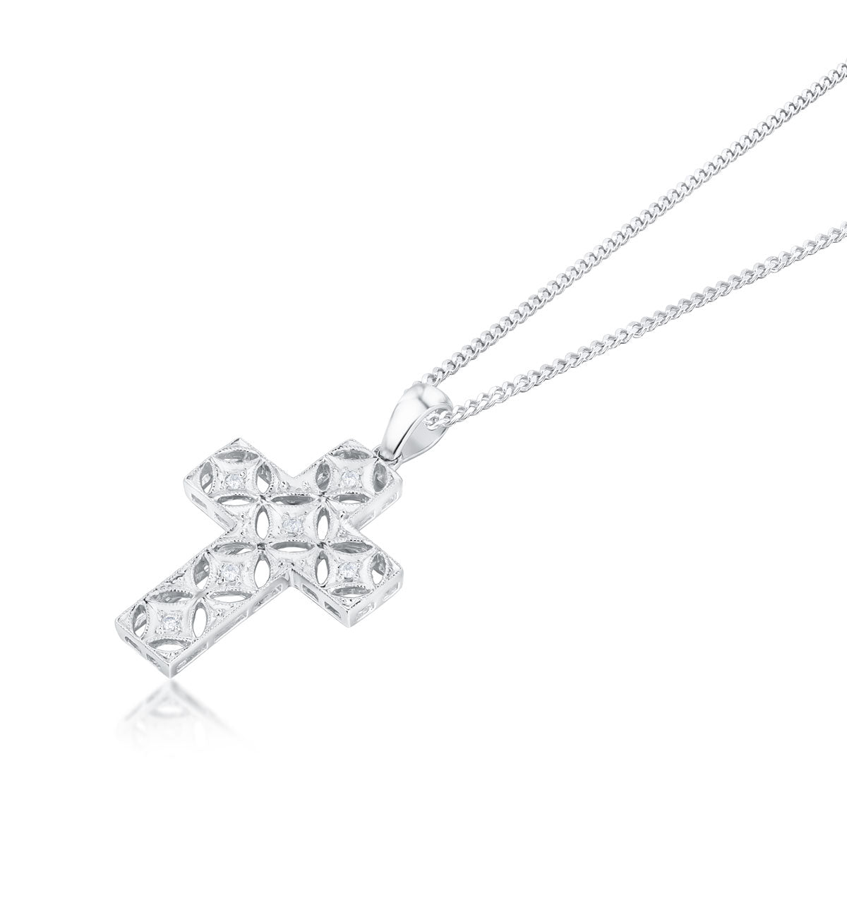 9K White Gold Diamond Design Cross Pendant (0.10ct)
